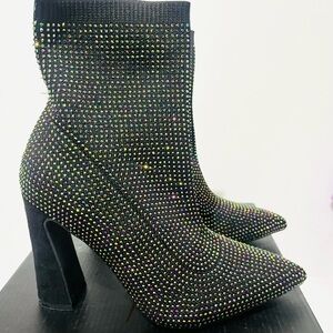 Annie Michelle Elegant Black Rhinestone Ankle Boots